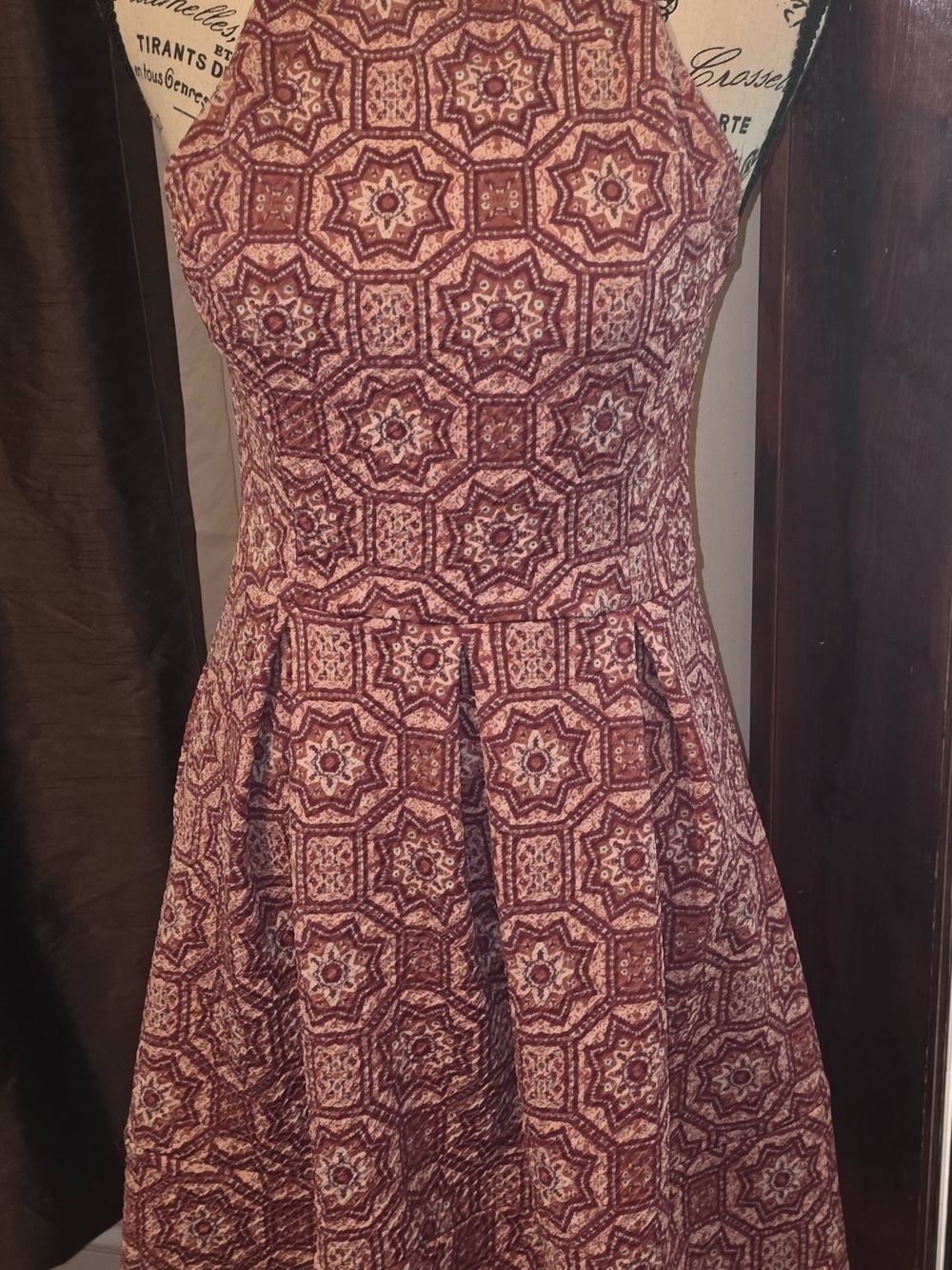 Xhilaration Burgundy Mosaic-Print Sleeveless Midi Dress